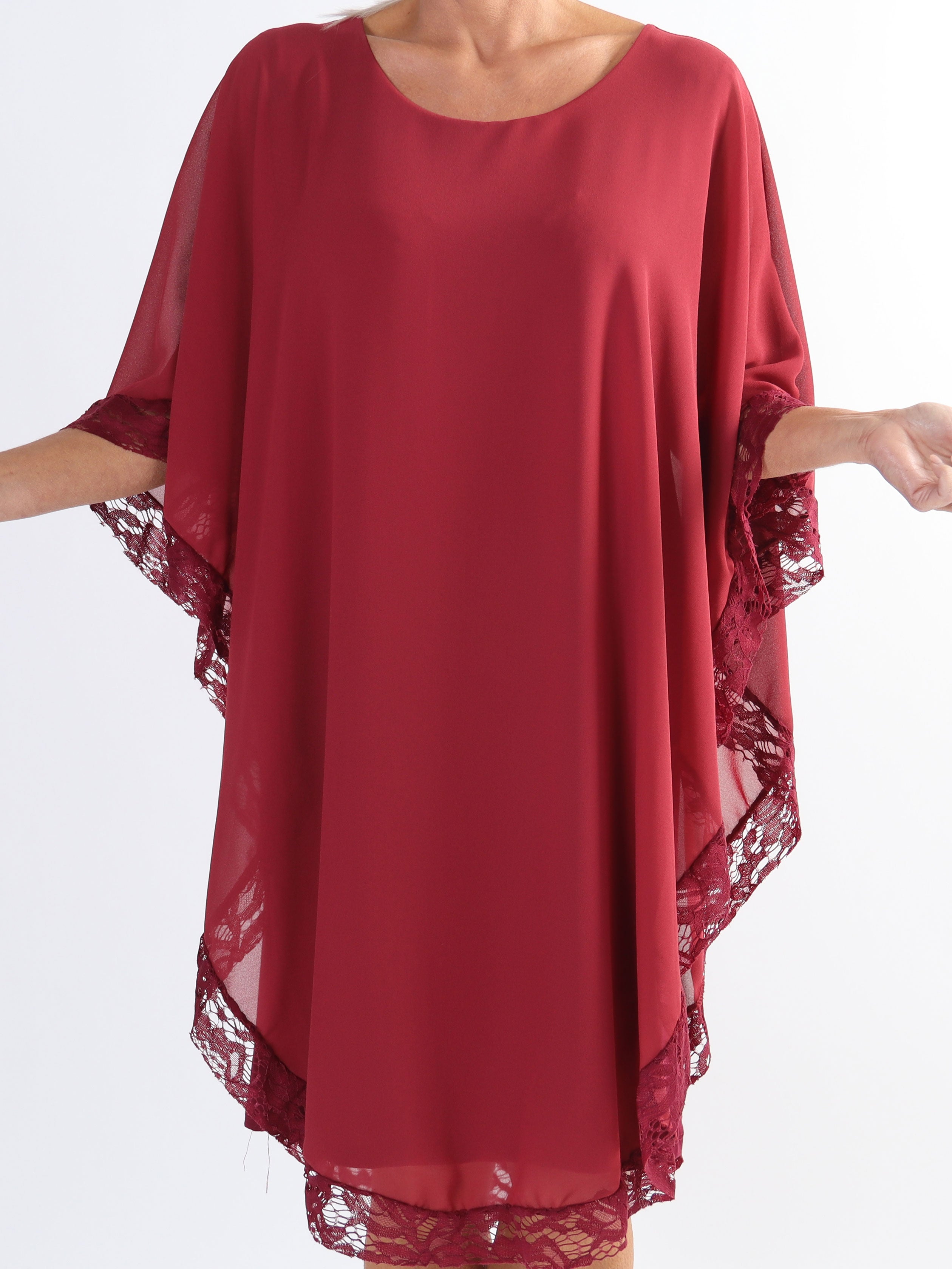 Kenya Edge - Plus size tunikakjole med chiffonlag og blondekant